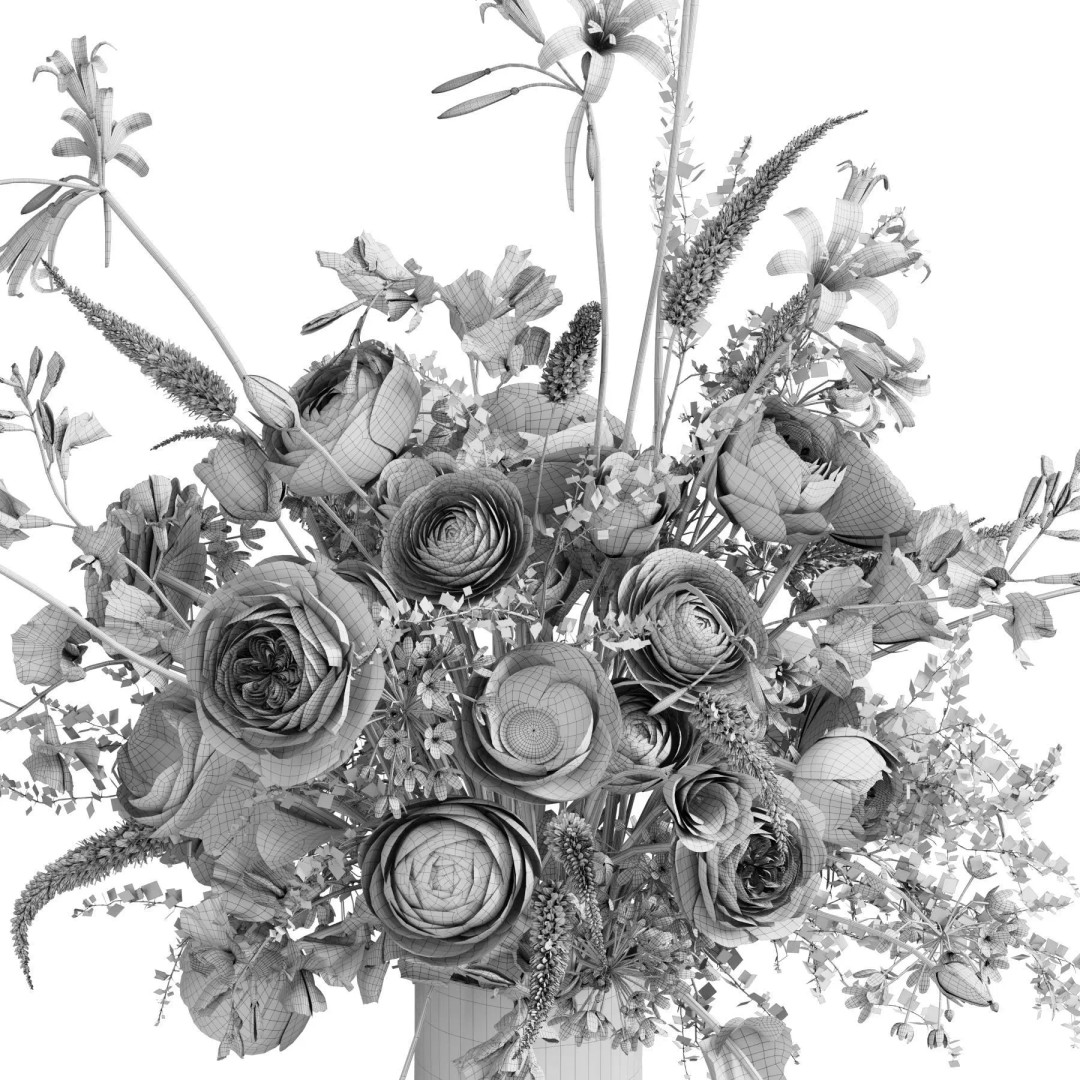 Flower In Vase 3D Model – High Poly PBR Asset, FBX & OBJ Formats - View 6