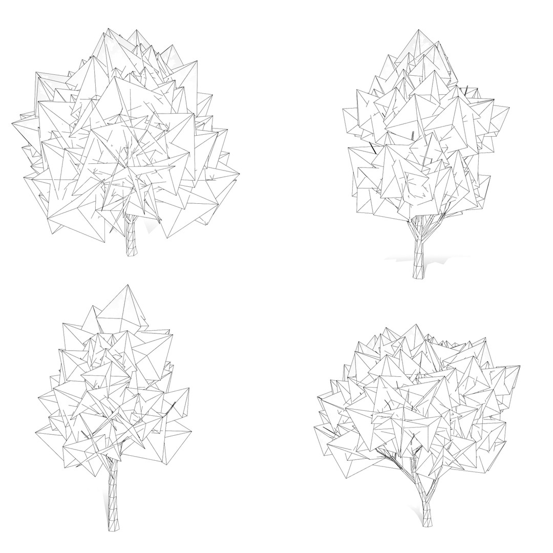 Low Poly Grey Poplar Trees 3D Model – Optimized Game Asset, FBX, PBR