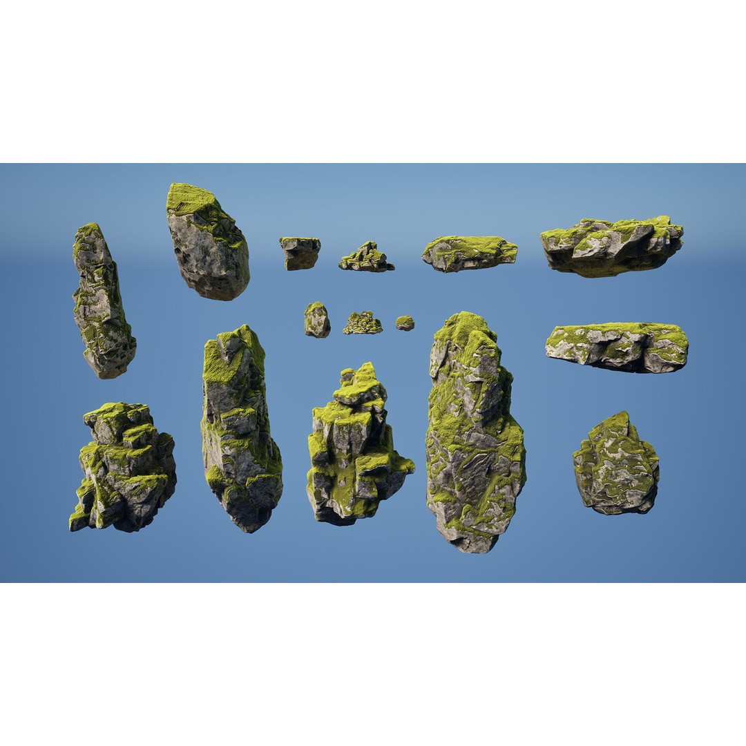 Mossy Rocks 3D Model – Low Poly Environment Asset, Game Ready - View 10
