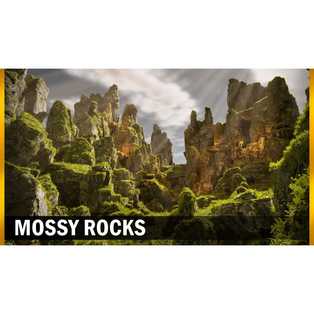 Mossy Rocks 3D Model – Low Poly Environment Asset, Game Ready - View 2