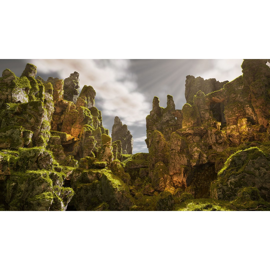 Mossy Rocks 3D Model – Low Poly Environment Asset, Game Ready - View 3
