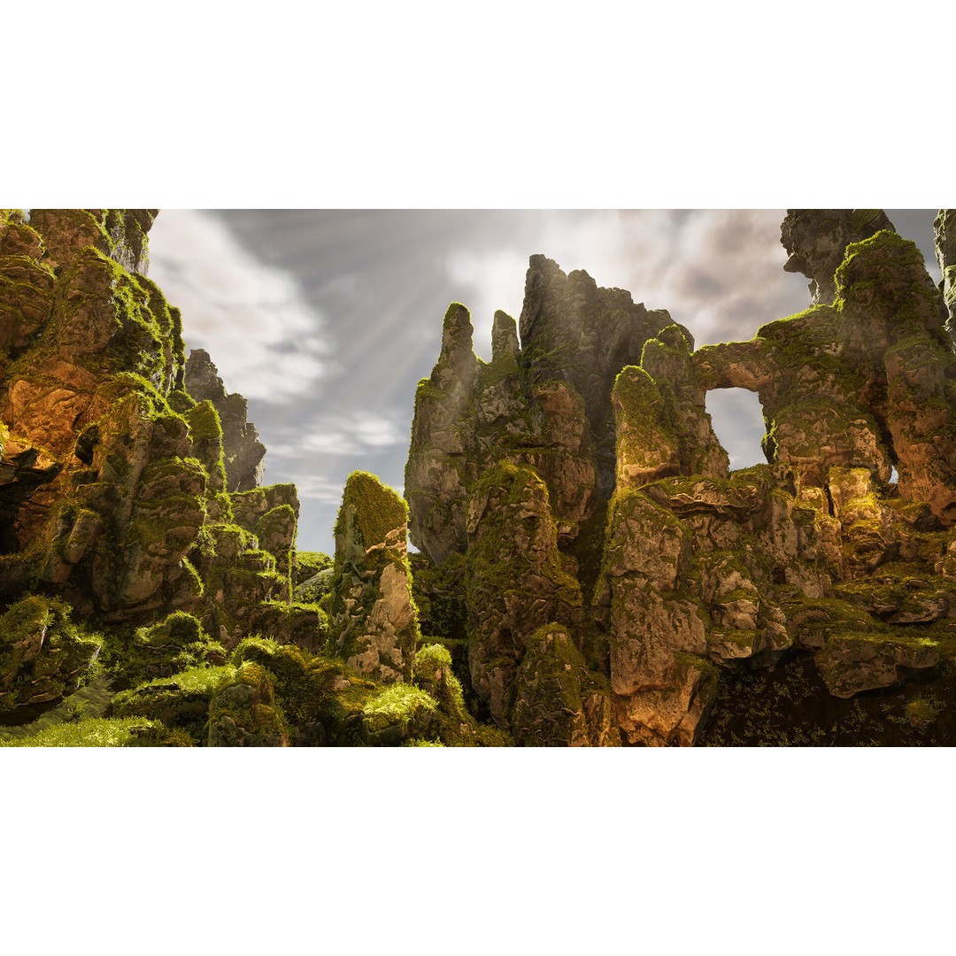 Mossy Rocks 3D Model – Low Poly Environment Asset, Game Ready - View 4