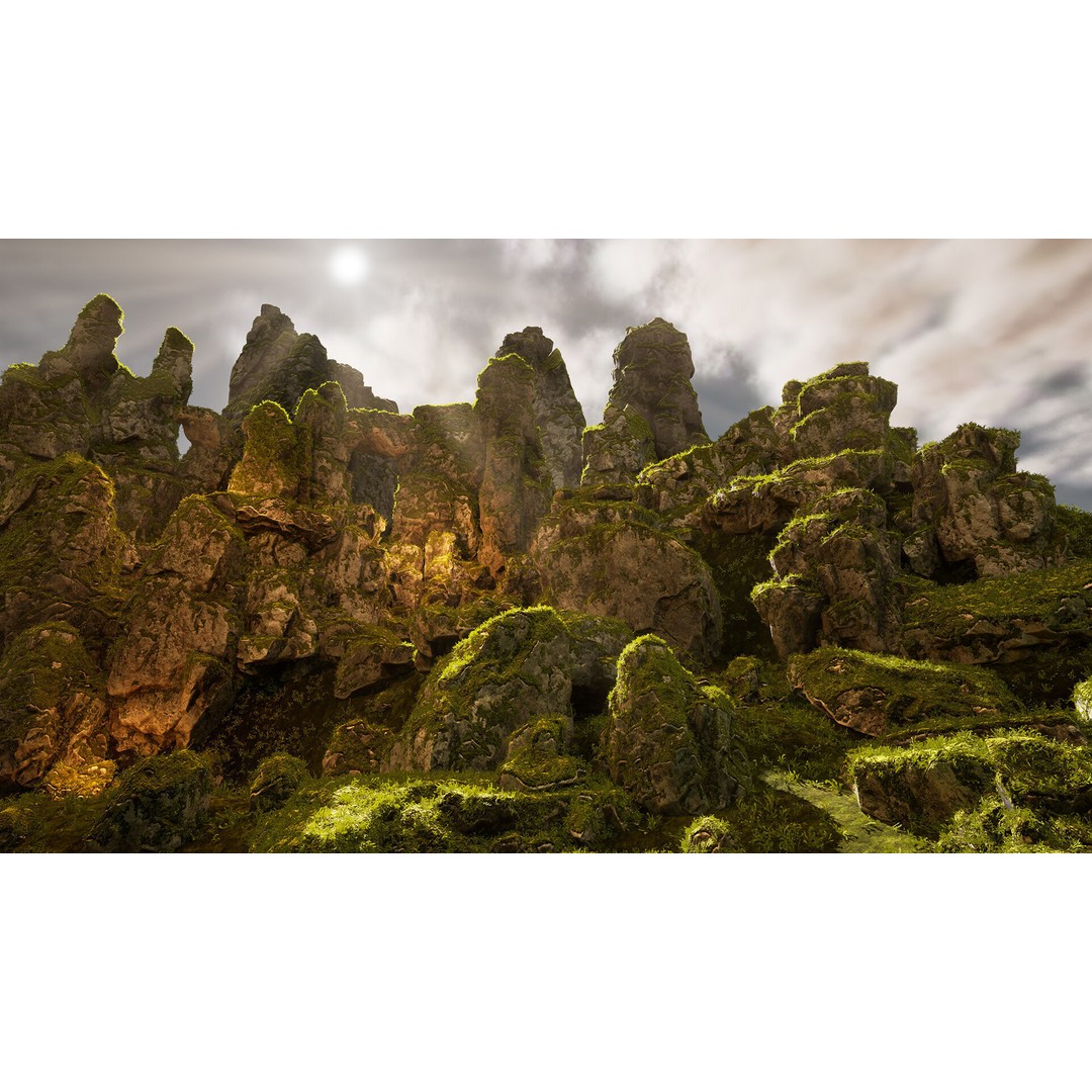 Mossy Rocks 3D Model – Low Poly Environment Asset, Game Ready - View 5