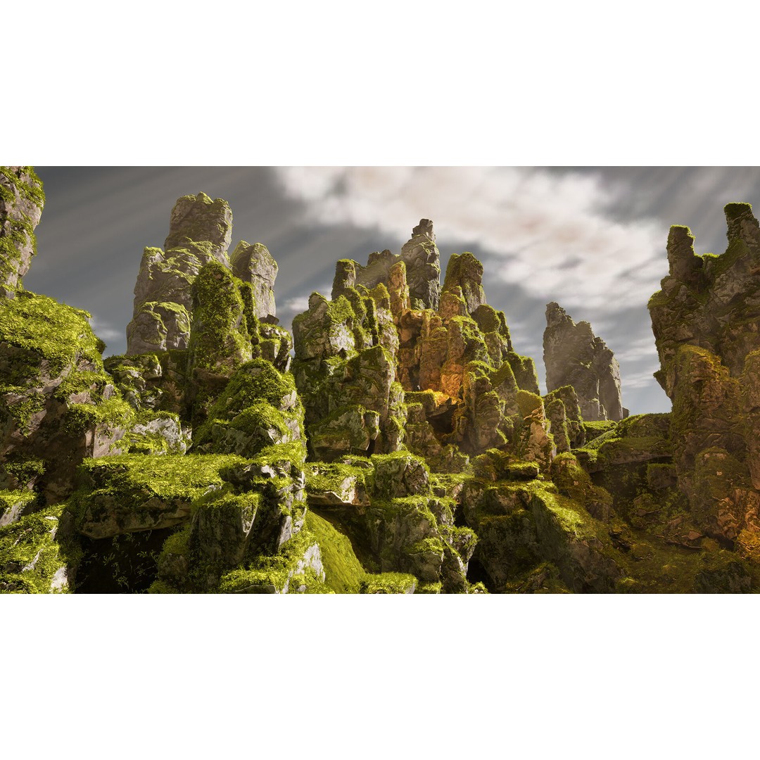 Mossy Rocks 3D Model – Low Poly Environment Asset, Game Ready - View 6