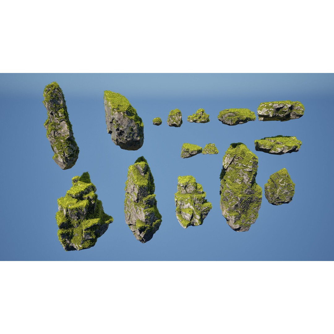 Mossy Rocks 3D Model – Low Poly Environment Asset, Game Ready - View 7