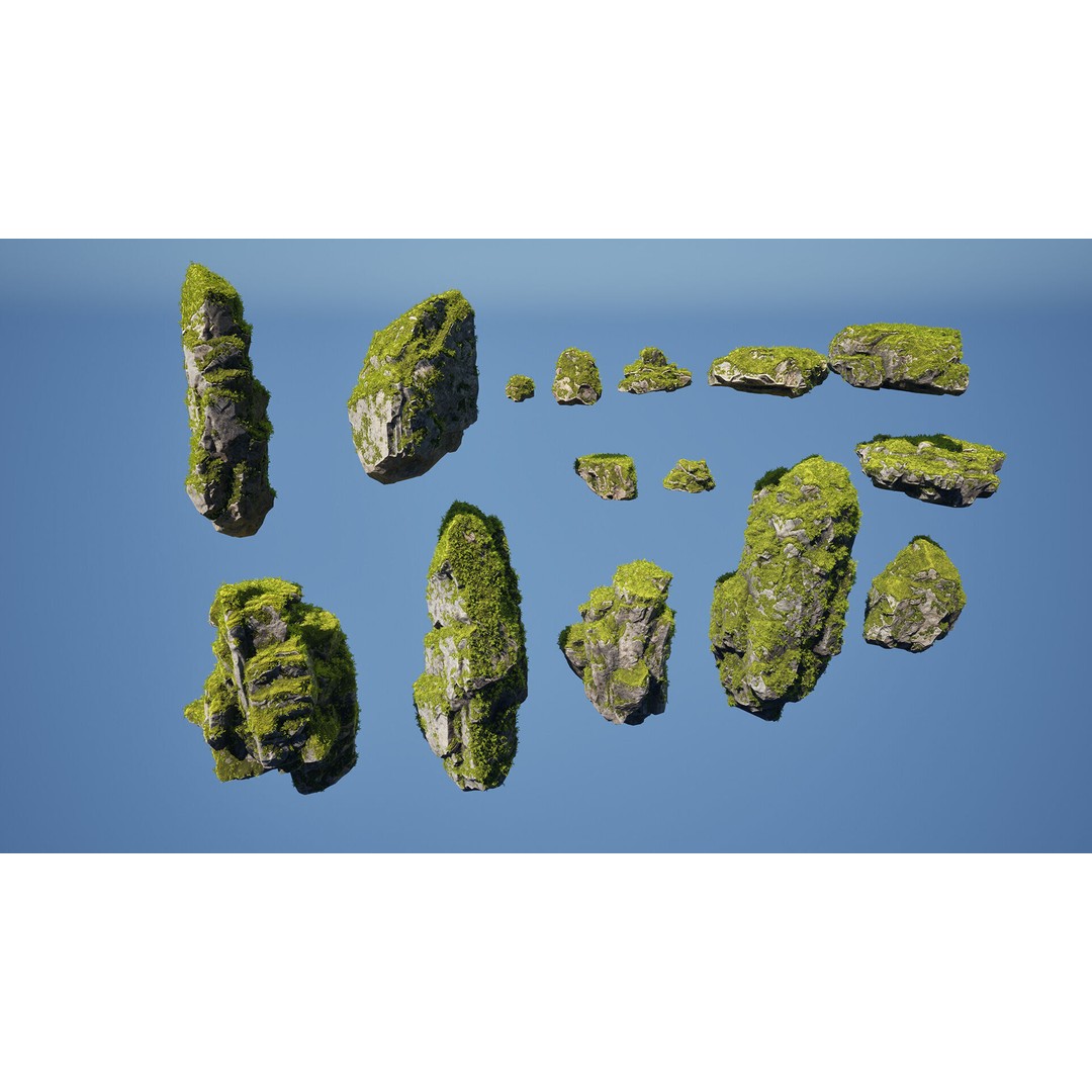 Mossy Rocks 3D Model – Low Poly Environment Asset, Game Ready - View 8