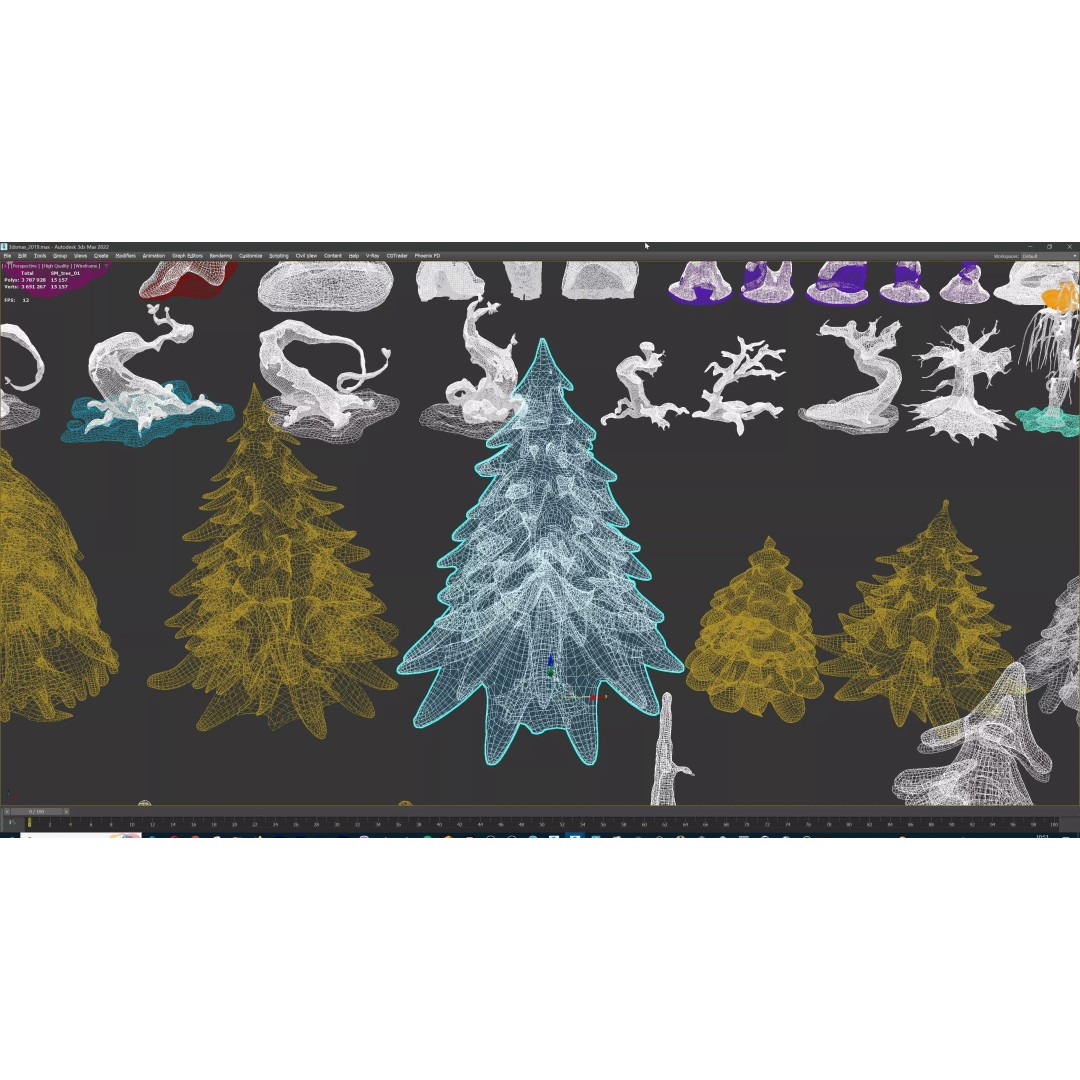 Stylized Winter Tree and Bush 3D Model – Low Poly Game Asset, FBX
