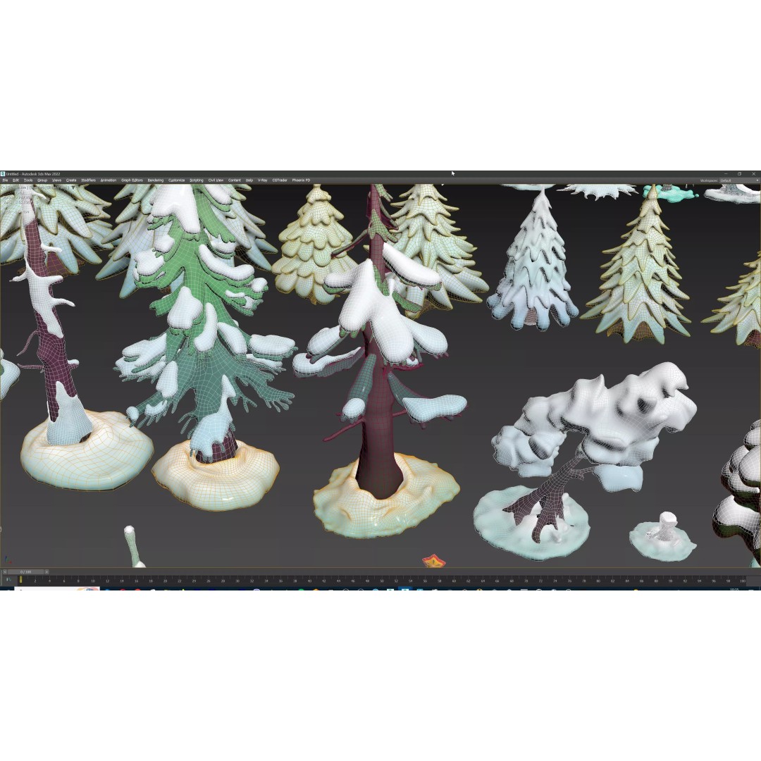 Stylized Winter Tree and Bush 3D Model – Low Poly Game Asset, FBX - View 114