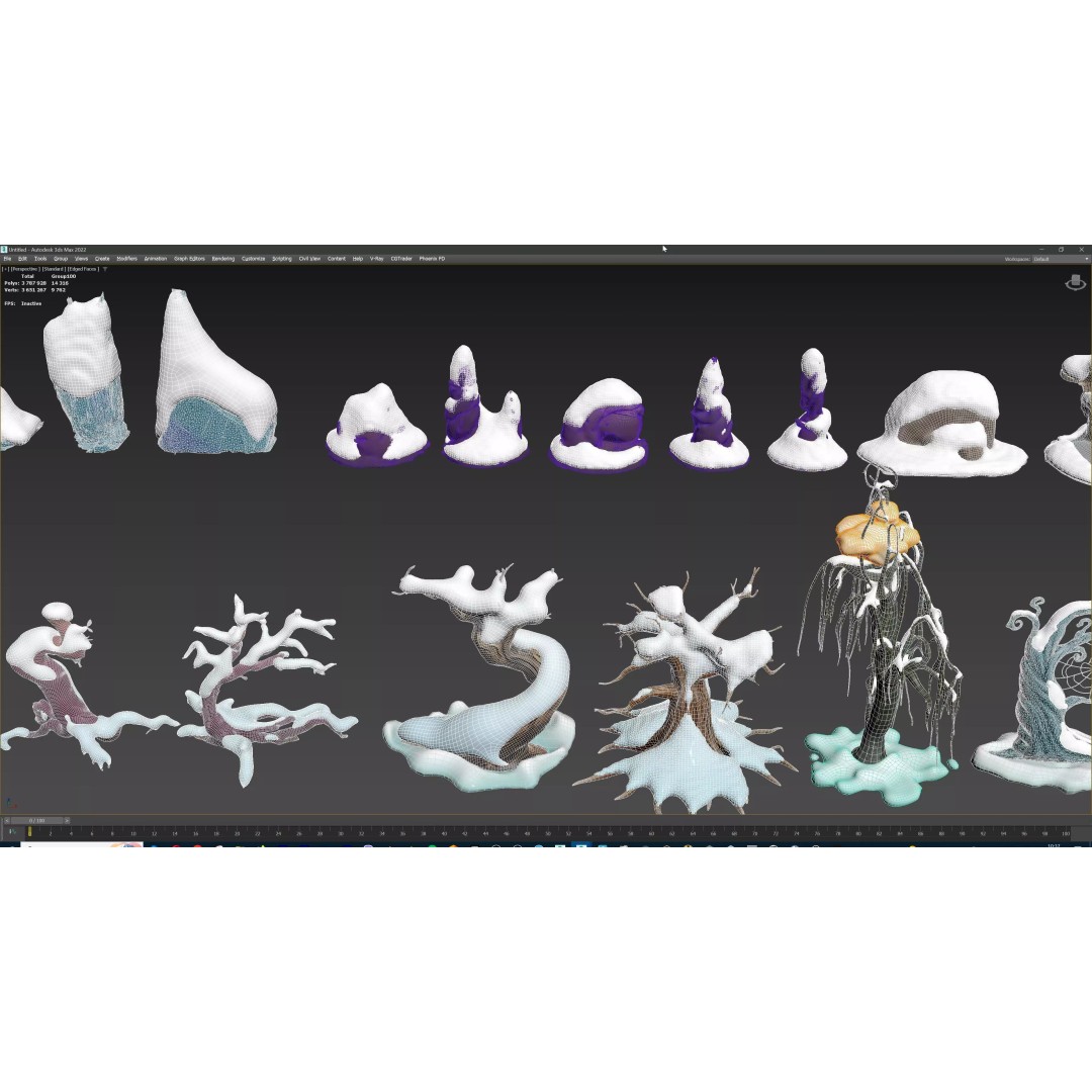 Stylized Winter Tree and Bush 3D Model – Low Poly Game Asset, FBX - View 117