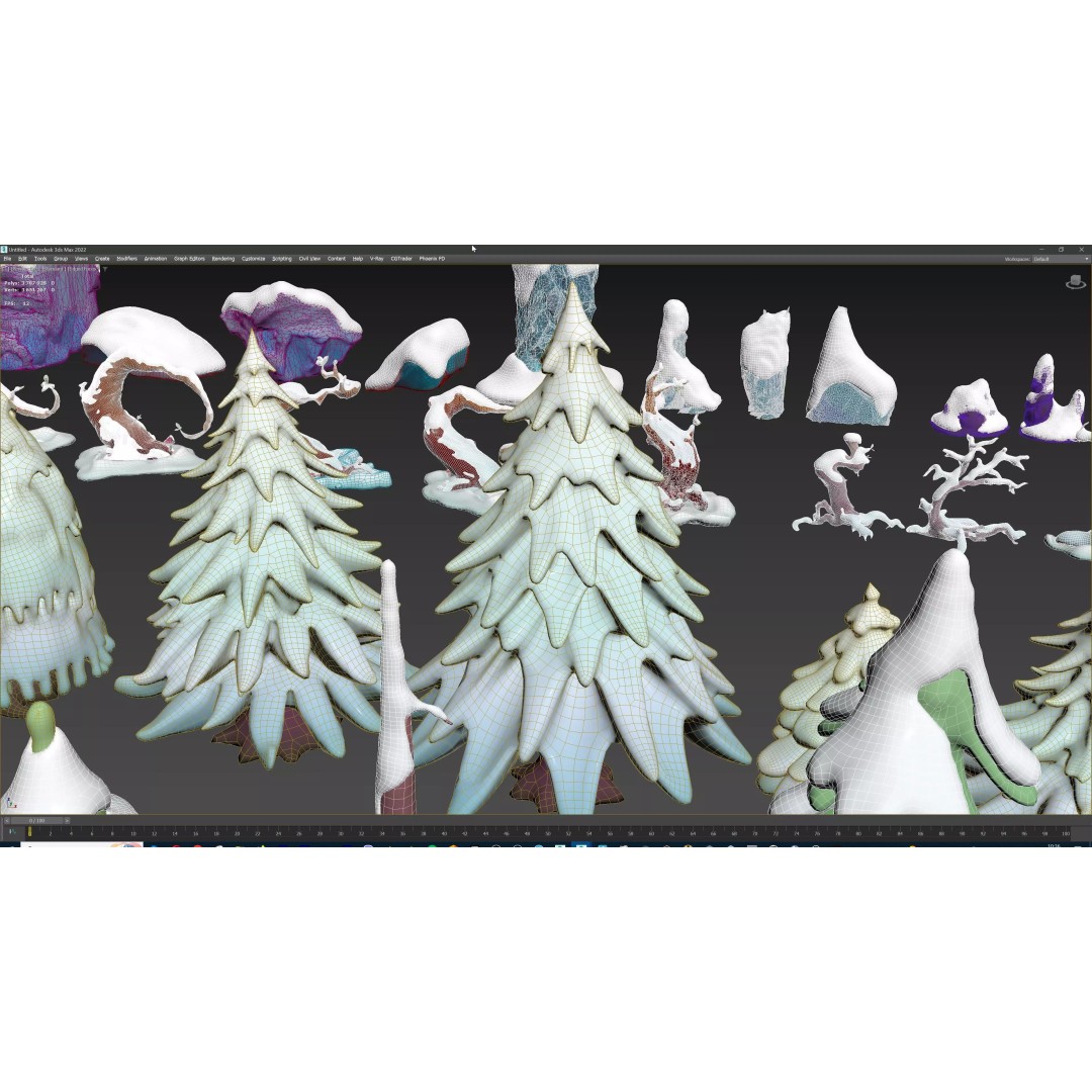 Stylized Winter Tree and Bush 3D Model – Low Poly Game Asset, FBX - View 129