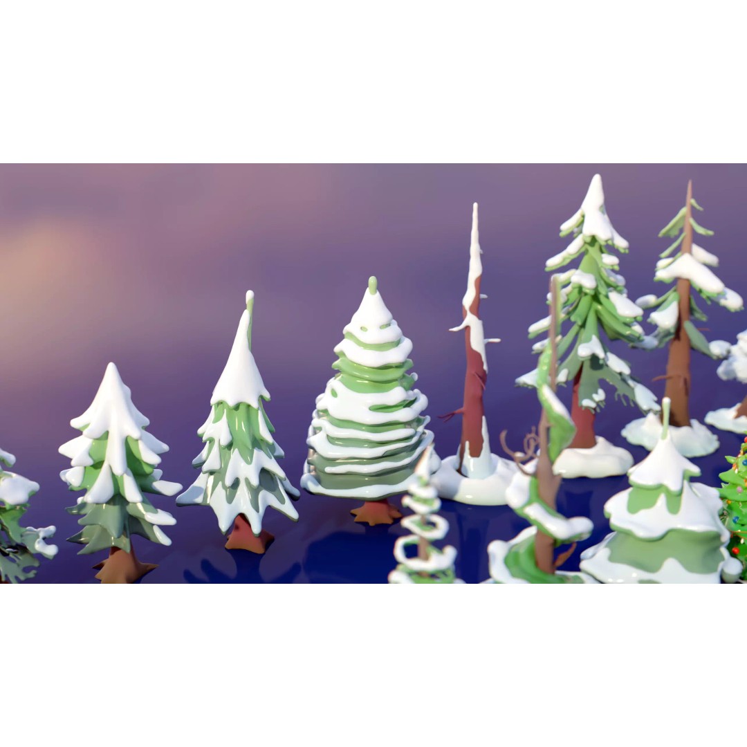 Stylized Winter Tree and Bush 3D Model – Low Poly Game Asset, FBX - View 13