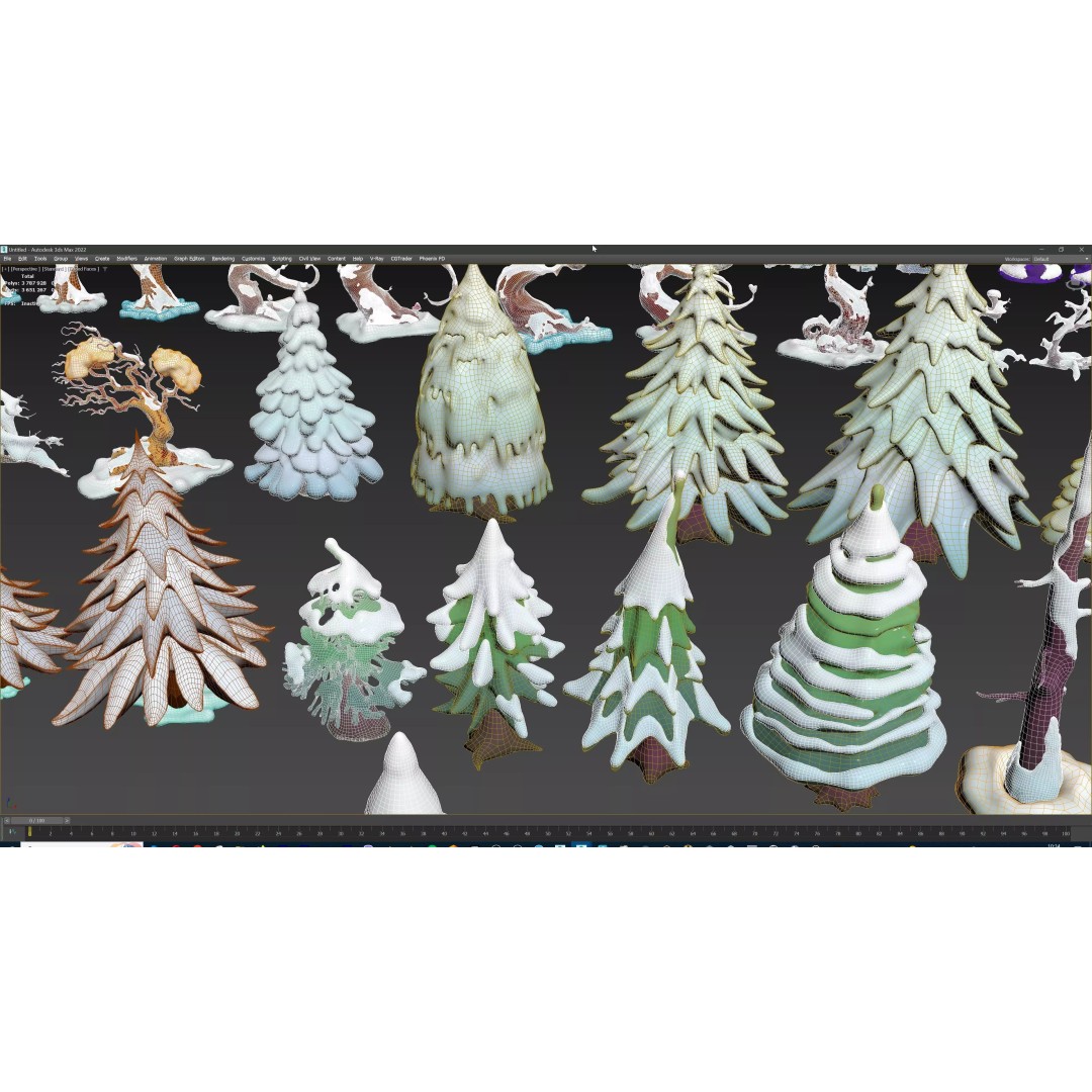 Stylized Winter Tree and Bush 3D Model – Low Poly Game Asset, FBX - View 131