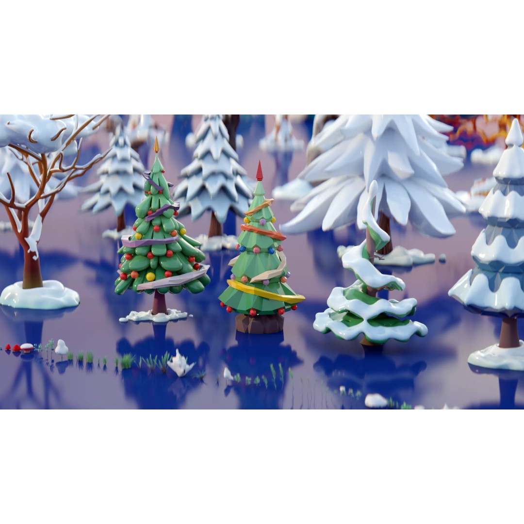 Stylized Winter Tree and Bush 3D Model – Low Poly Game Asset, FBX - View 15