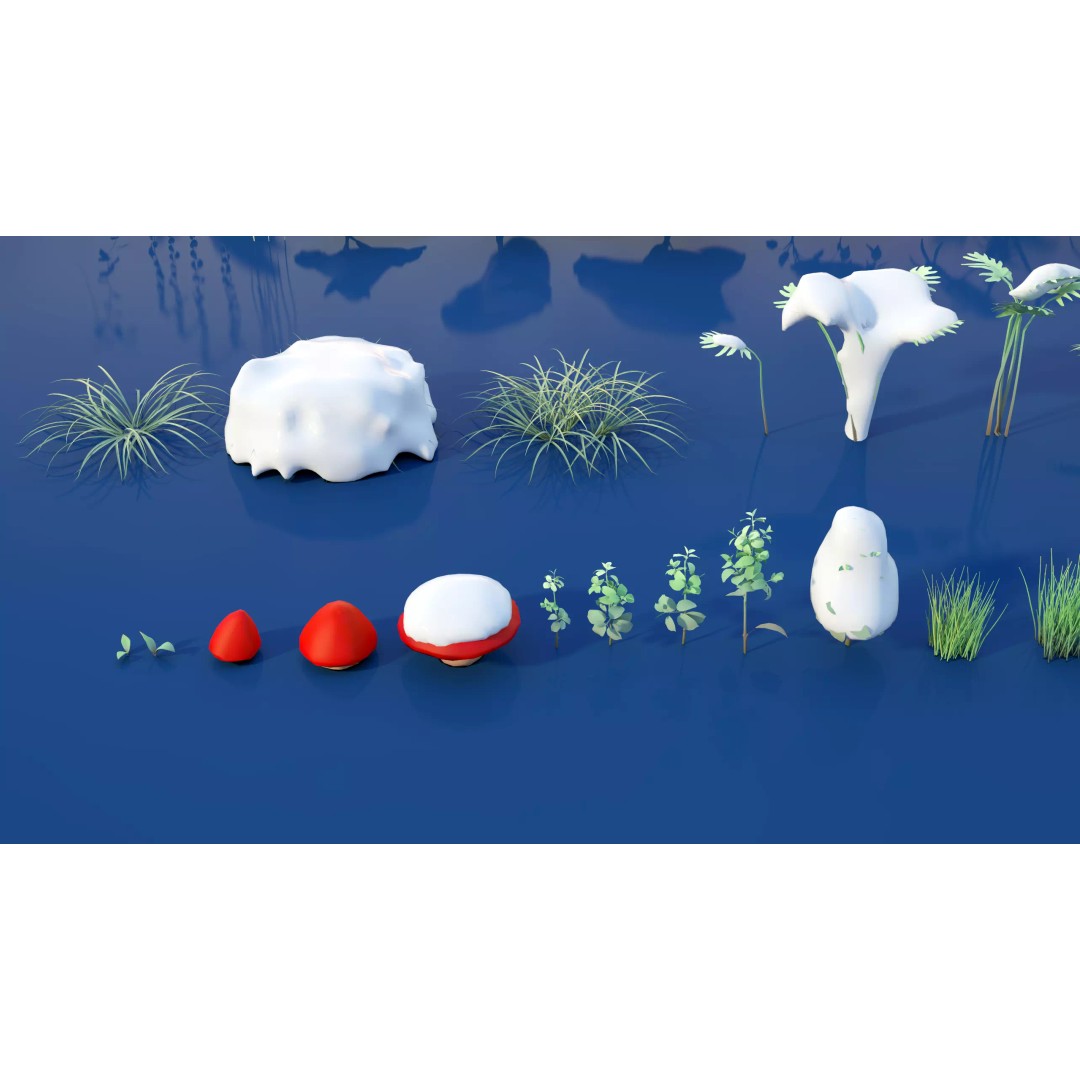 Stylized Winter Tree and Bush 3D Model – Low Poly Game Asset, FBX - View 18
