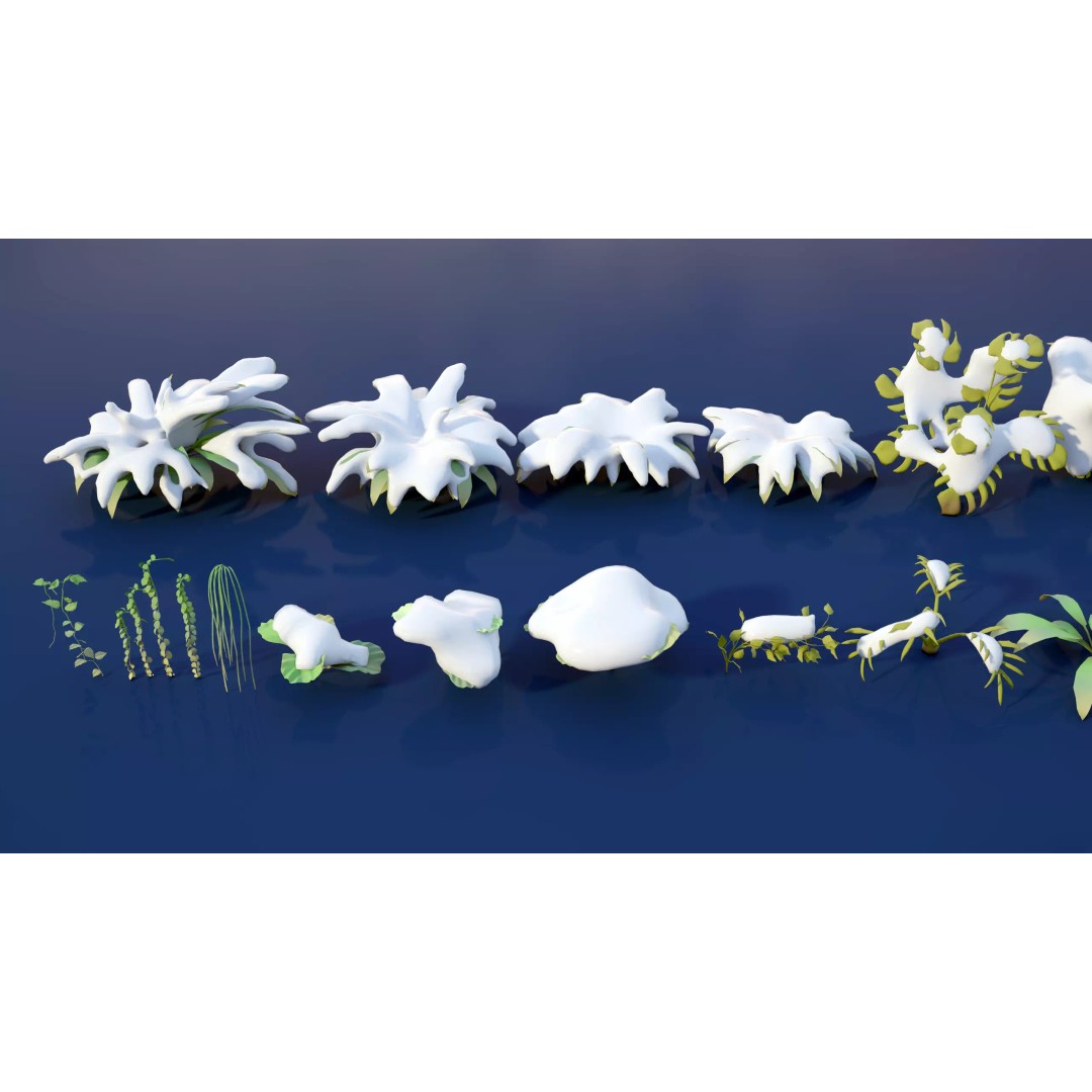 Stylized Winter Tree and Bush 3D Model – Low Poly Game Asset, FBX - View 20