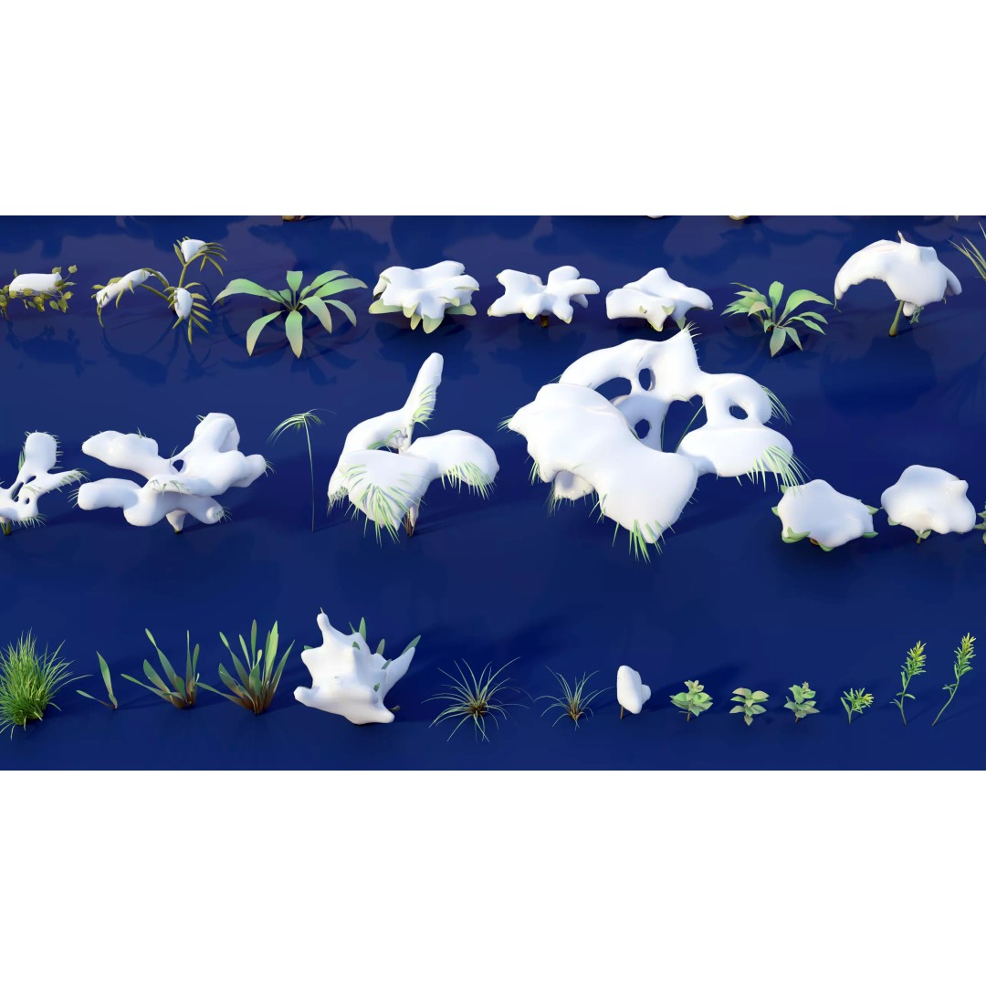 Stylized Winter Tree and Bush 3D Model – Low Poly Game Asset, FBX - View 24