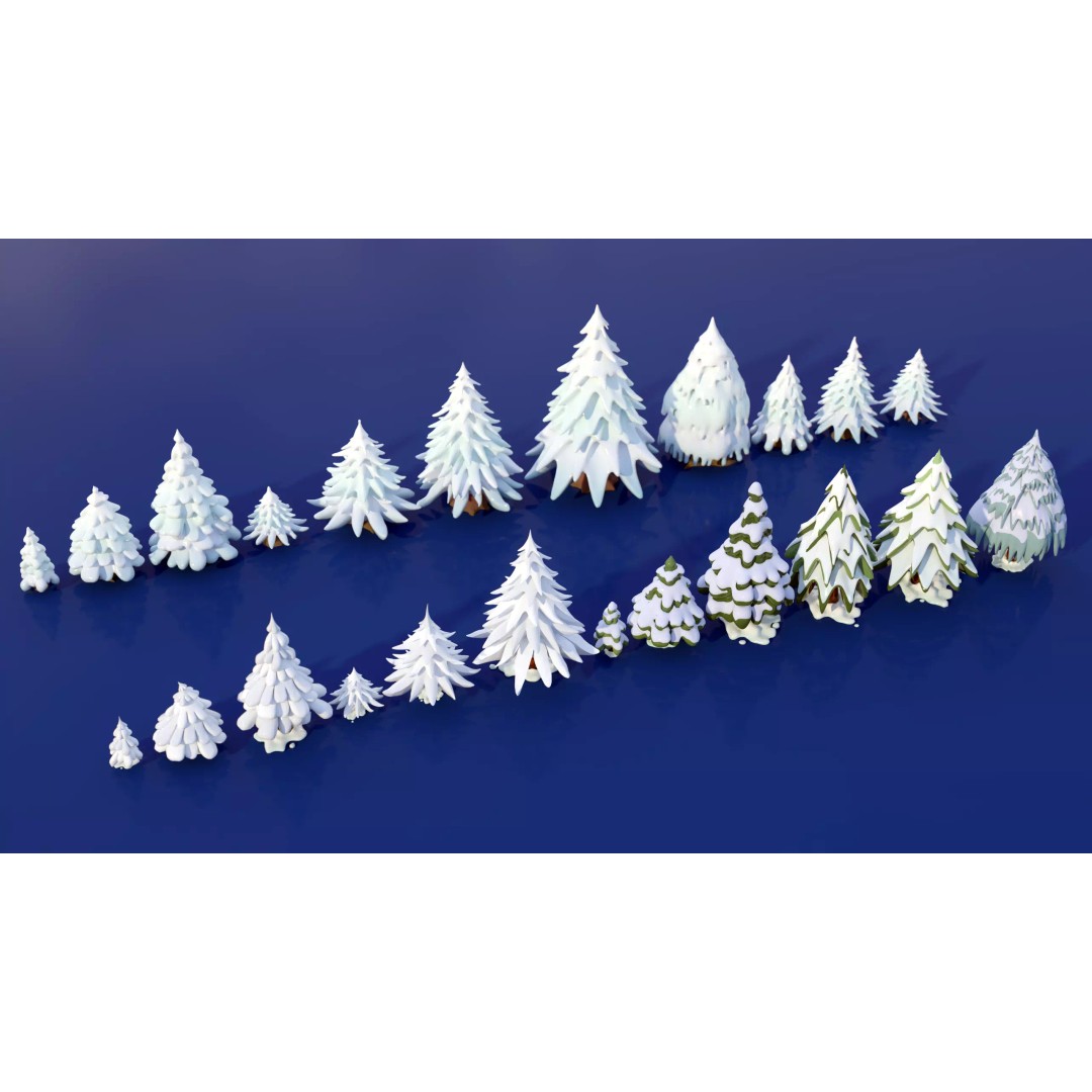 Stylized Winter Tree and Bush 3D Model – Low Poly Game Asset, FBX - View 33