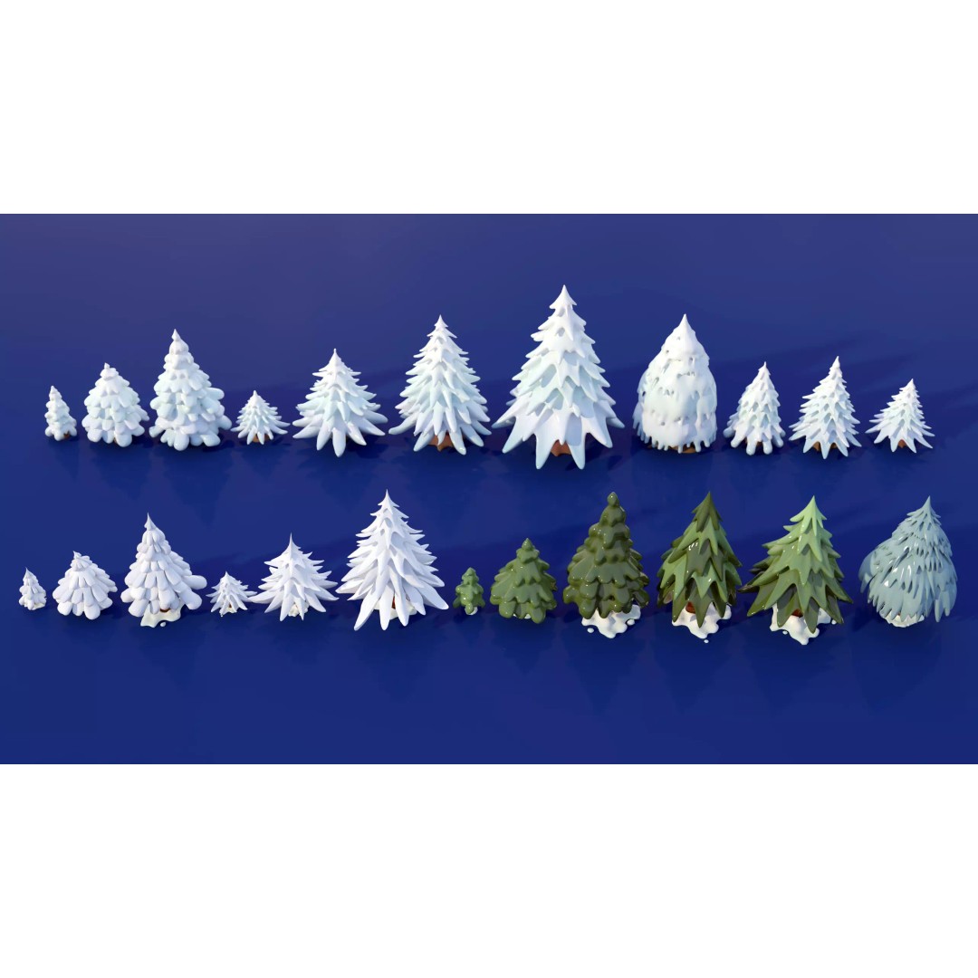 Stylized Winter Tree and Bush 3D Model – Low Poly Game Asset, FBX - View 34