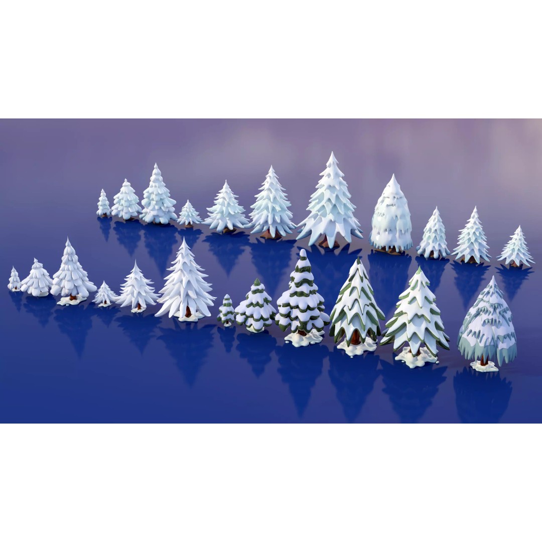 Stylized Winter Tree and Bush 3D Model – Low Poly Game Asset, FBX - View 35