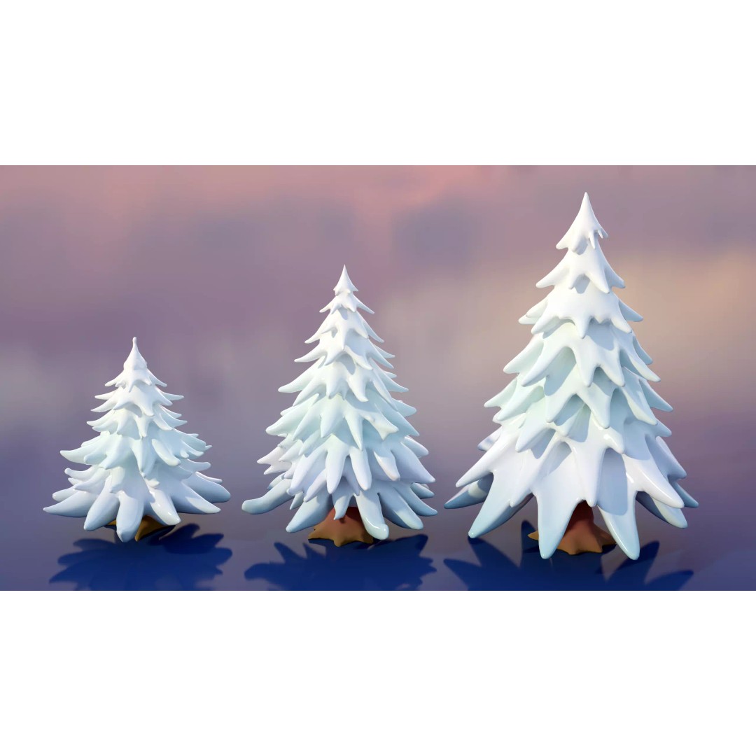 Stylized Winter Tree and Bush 3D Model – Low Poly Game Asset, FBX - View 36