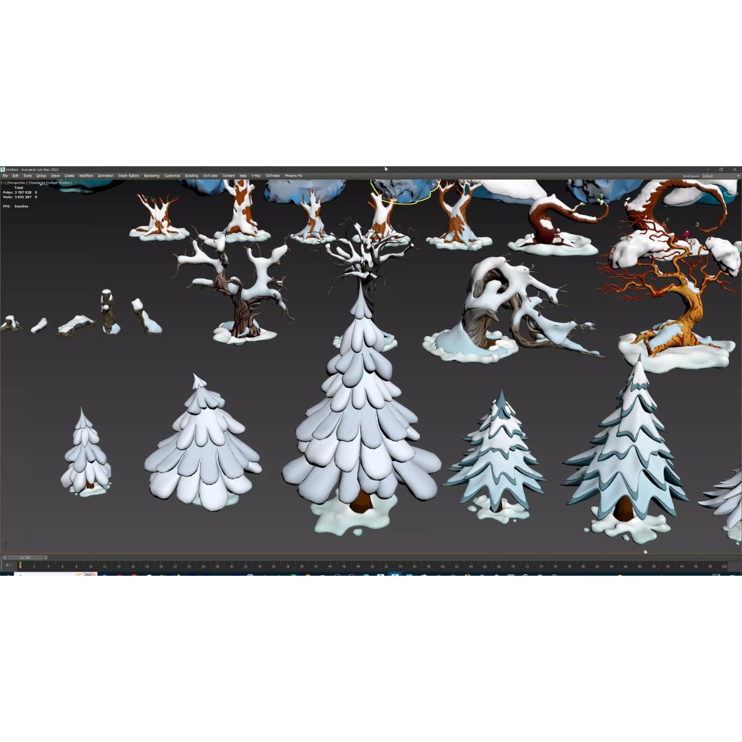 Stylized Winter Tree and Bush 3D Model – Low Poly Game Asset, FBX - View 52