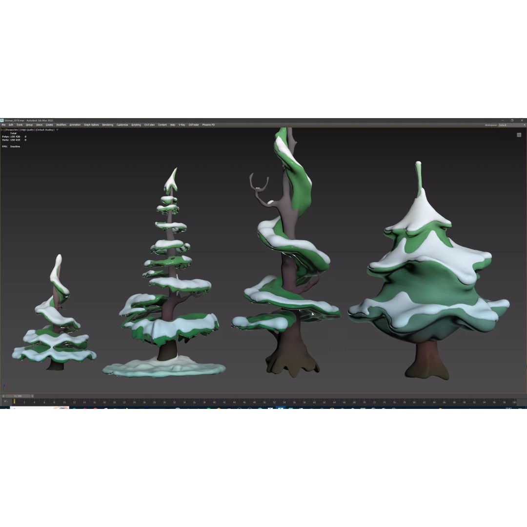 Stylized Winter Tree and Bush 3D Model – Low Poly Game Asset, FBX - View 54