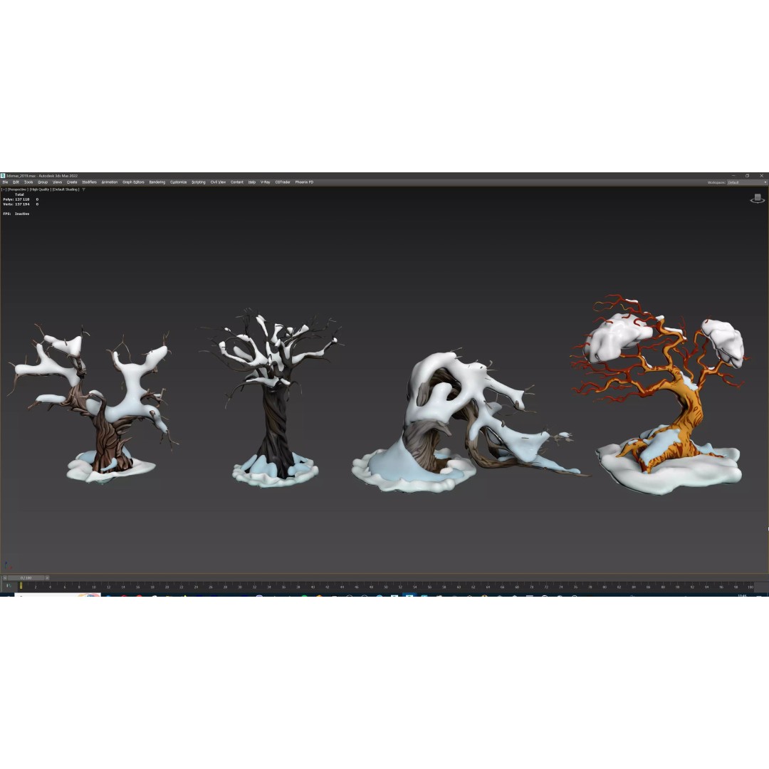 Stylized Winter Tree and Bush 3D Model – Low Poly Game Asset, FBX - View 55