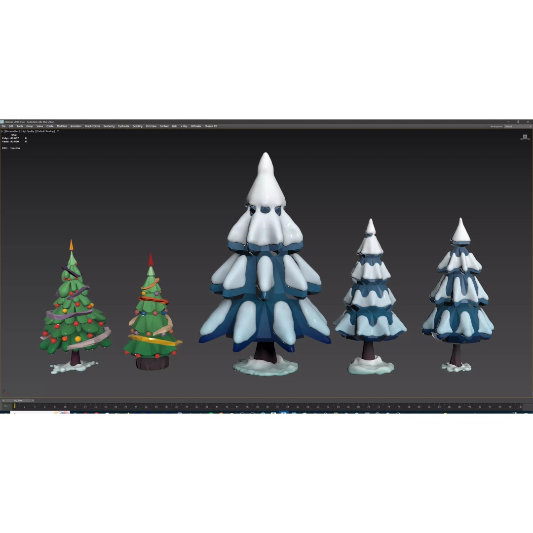 Stylized Winter Tree and Bush 3D Model – Low Poly Game Asset, FBX - View 56