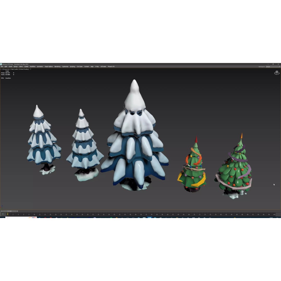 Stylized Winter Tree and Bush 3D Model – Low Poly Game Asset, FBX - View 58
