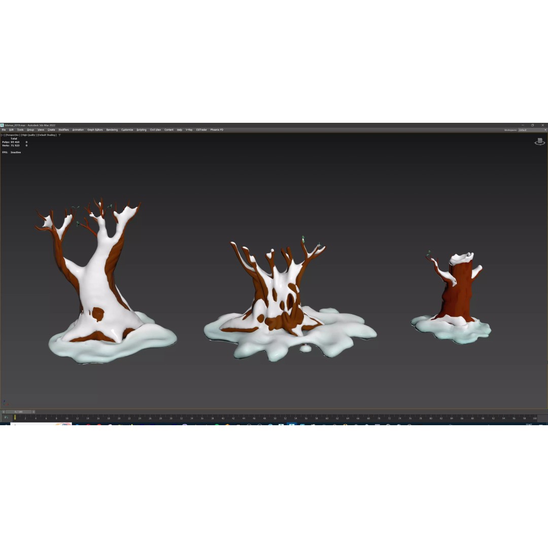Stylized Winter Tree and Bush 3D Model – Low Poly Game Asset, FBX - View 59