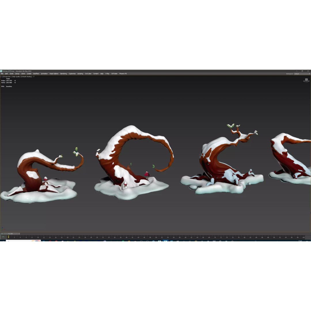Stylized Winter Tree and Bush 3D Model – Low Poly Game Asset, FBX - View 63