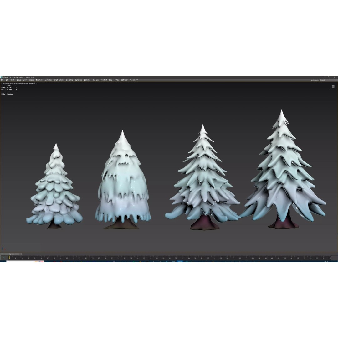 Stylized Winter Tree and Bush 3D Model – Low Poly Game Asset, FBX - View 65