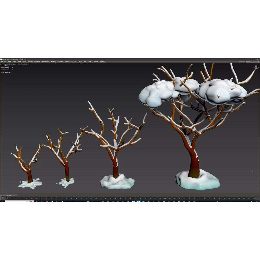 Stylized Winter Tree and Bush 3D Model – Low Poly Game Asset, FBX - View 66