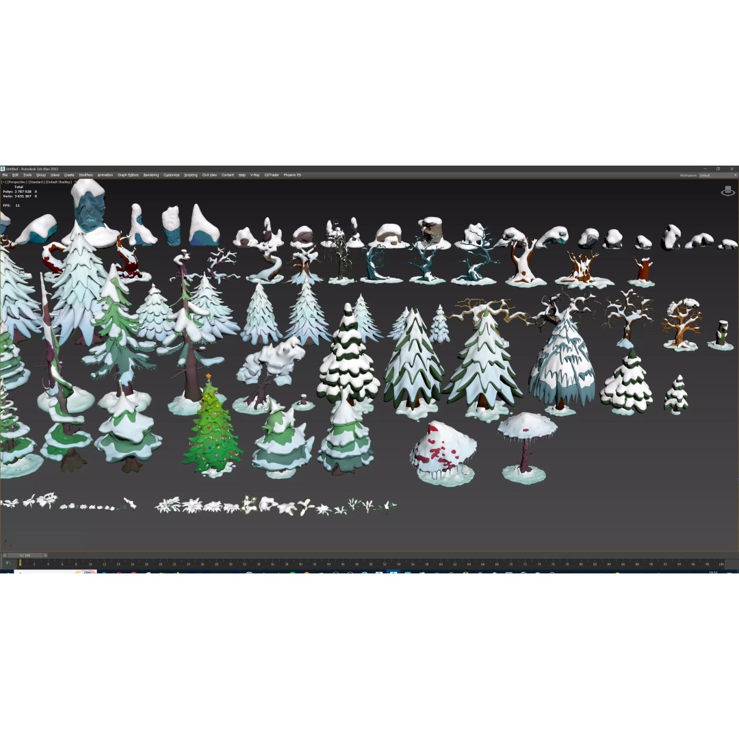 Stylized Winter Tree and Bush 3D Model – Low Poly Game Asset, FBX - View 67