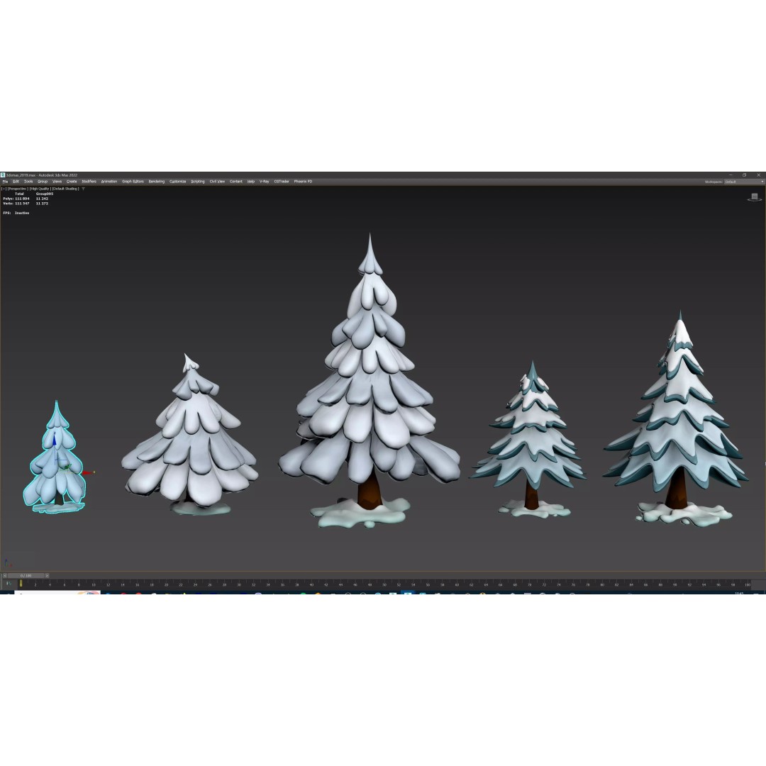 Stylized Winter Tree and Bush 3D Model – Low Poly Game Asset, FBX - View 68