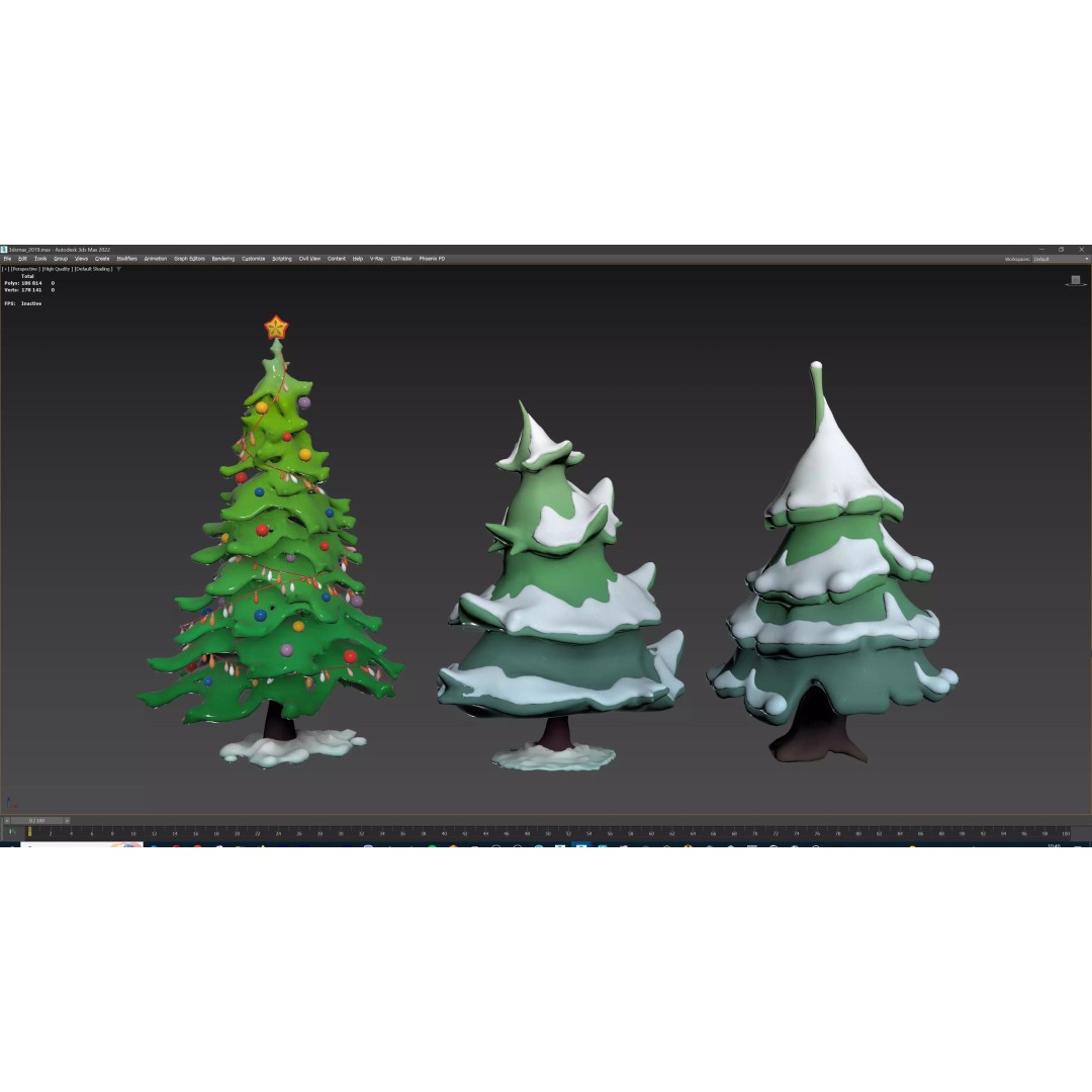 Stylized Winter Tree and Bush 3D Model – Low Poly Game Asset, FBX - View 70