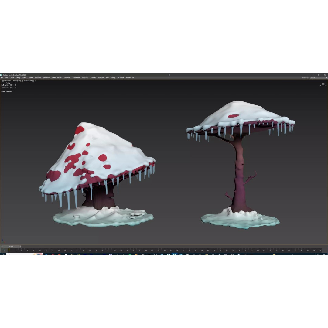 Stylized Winter Tree and Bush 3D Model – Low Poly Game Asset, FBX - View 73