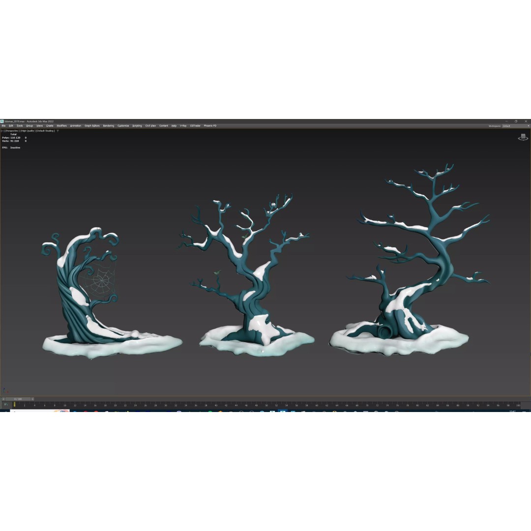 Stylized Winter Tree and Bush 3D Model – Low Poly Game Asset, FBX - View 75