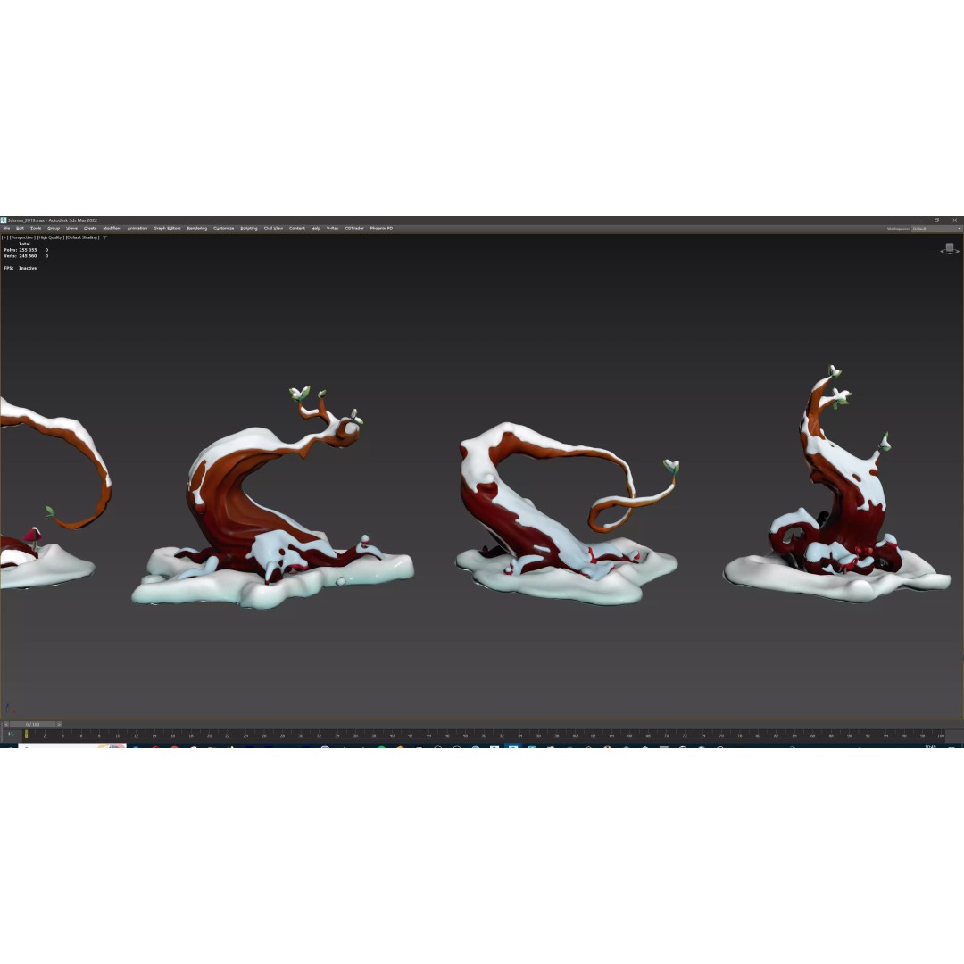 Stylized Winter Tree and Bush 3D Model – Low Poly Game Asset, FBX - View 76
