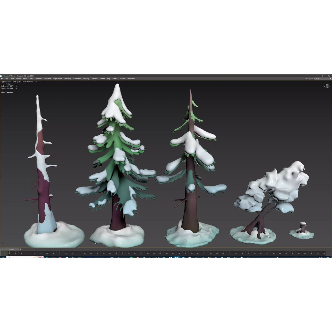 Stylized Winter Tree and Bush 3D Model – Low Poly Game Asset, FBX - View 77
