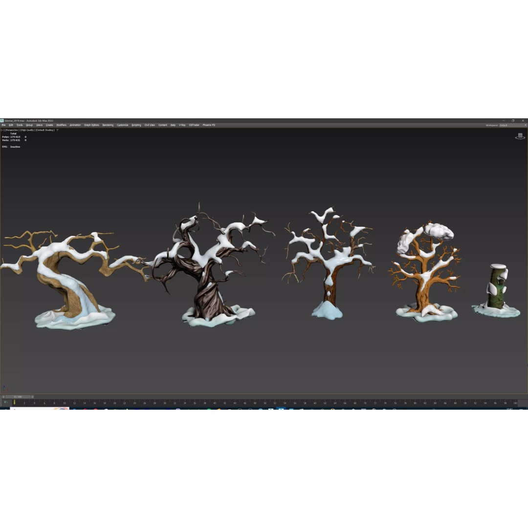 Stylized Winter Tree and Bush 3D Model – Low Poly Game Asset, FBX - View 78