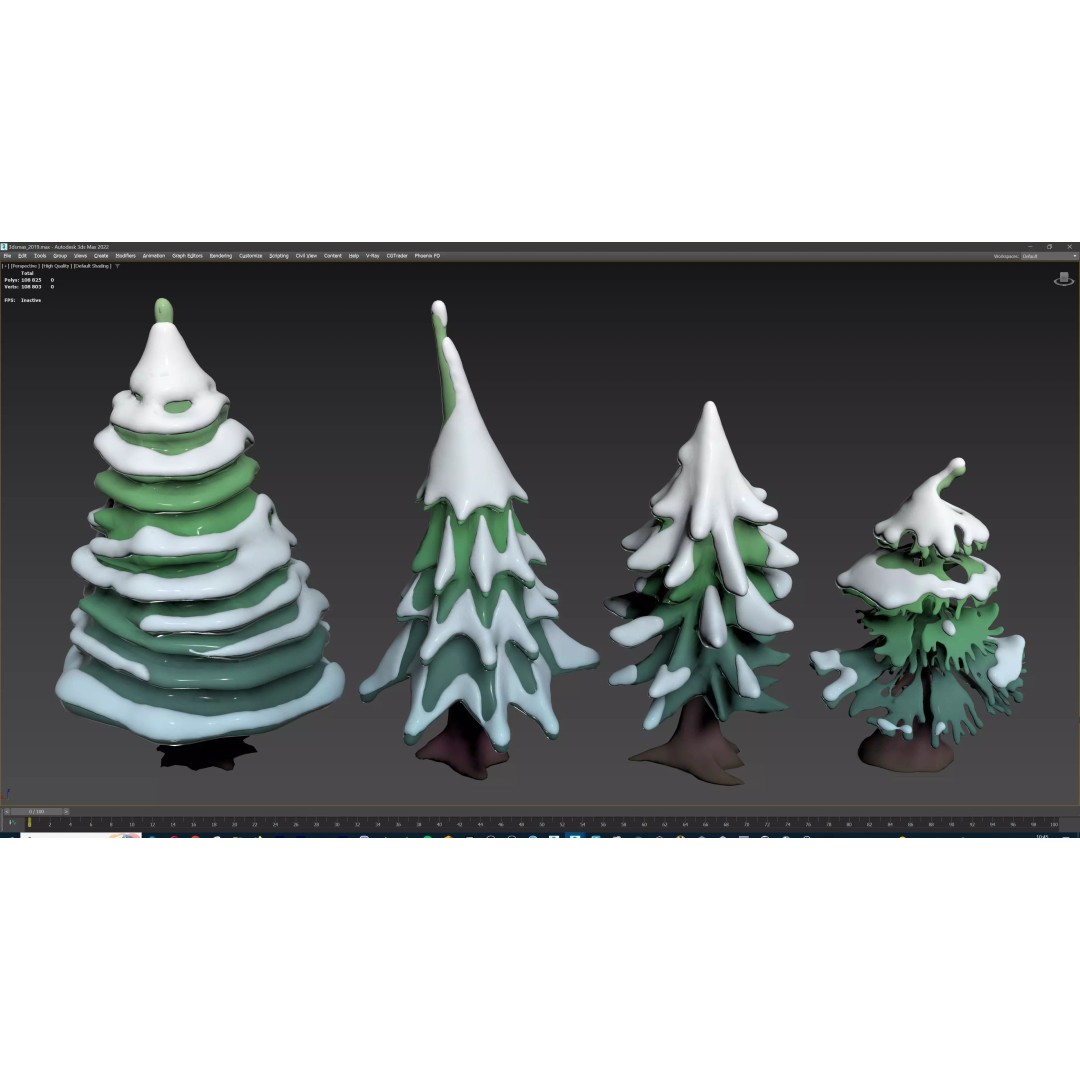 Stylized Winter Tree and Bush 3D Model – Low Poly Game Asset, FBX - View 79