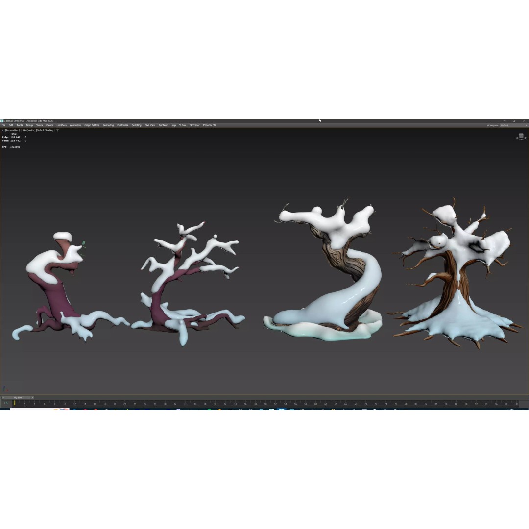 Stylized Winter Tree and Bush 3D Model – Low Poly Game Asset, FBX - View 82