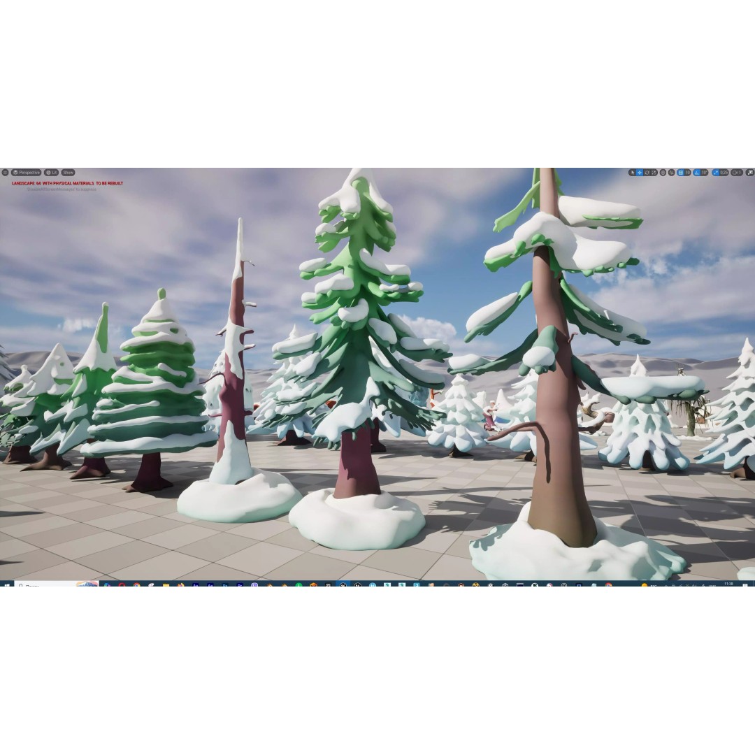 Stylized Winter Tree and Bush 3D Model – Low Poly Game Asset, FBX - View 88