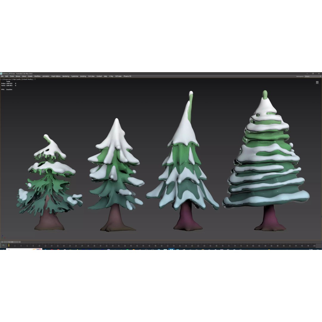 Stylized Winter Tree and Bush 3D Model – Low Poly Game Asset, FBX - View 89