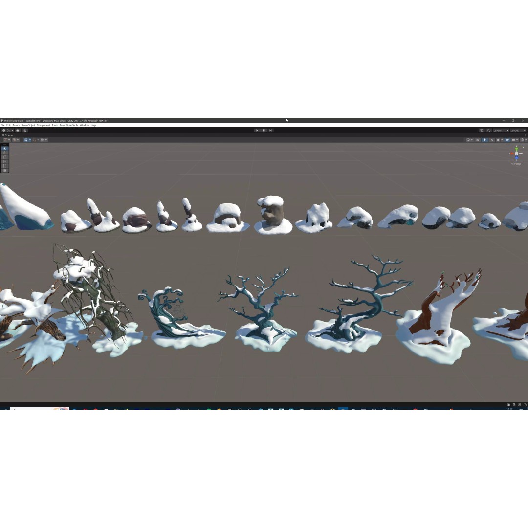 Stylized Winter Tree and Bush 3D Model – Low Poly Game Asset, FBX - View 90