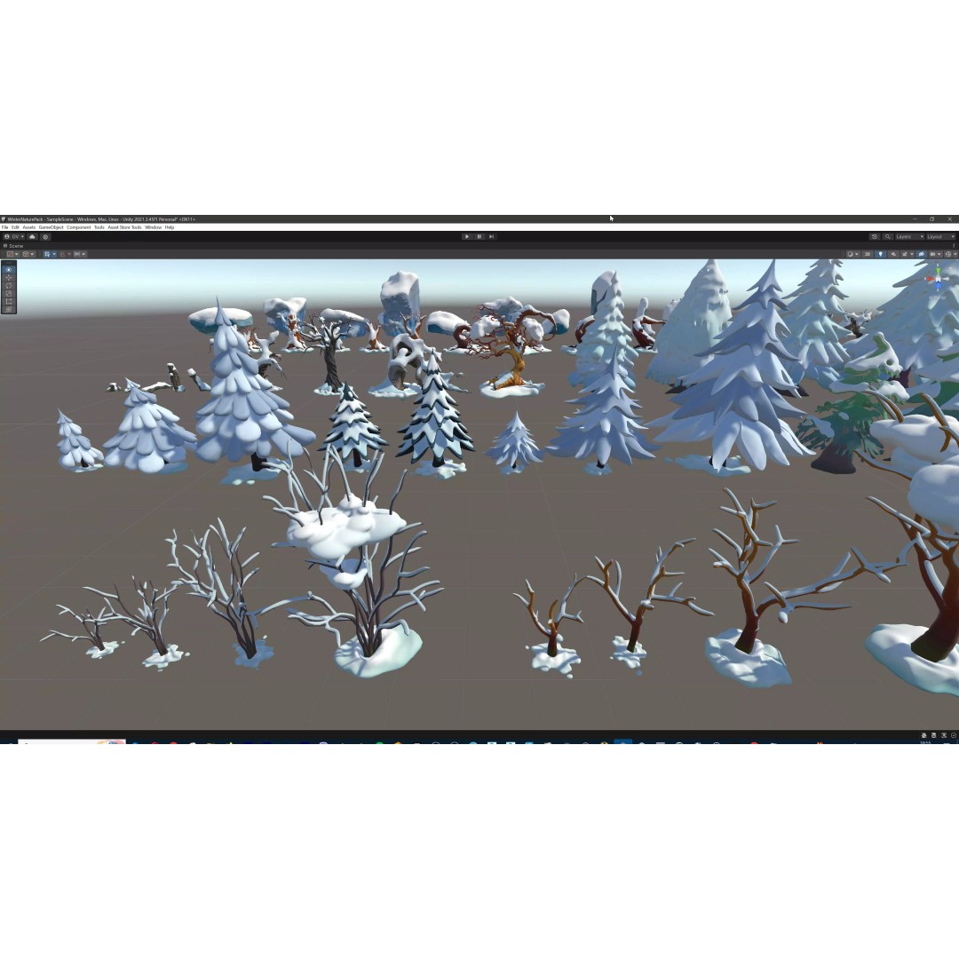 Stylized Winter Tree and Bush 3D Model – Low Poly Game Asset, FBX - View 94