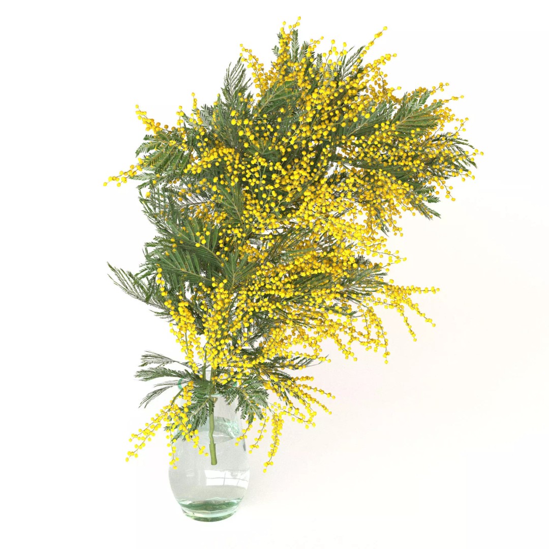 Mimosa Bouquets 3D Model – High Poly PBR Floral Assets, FBX