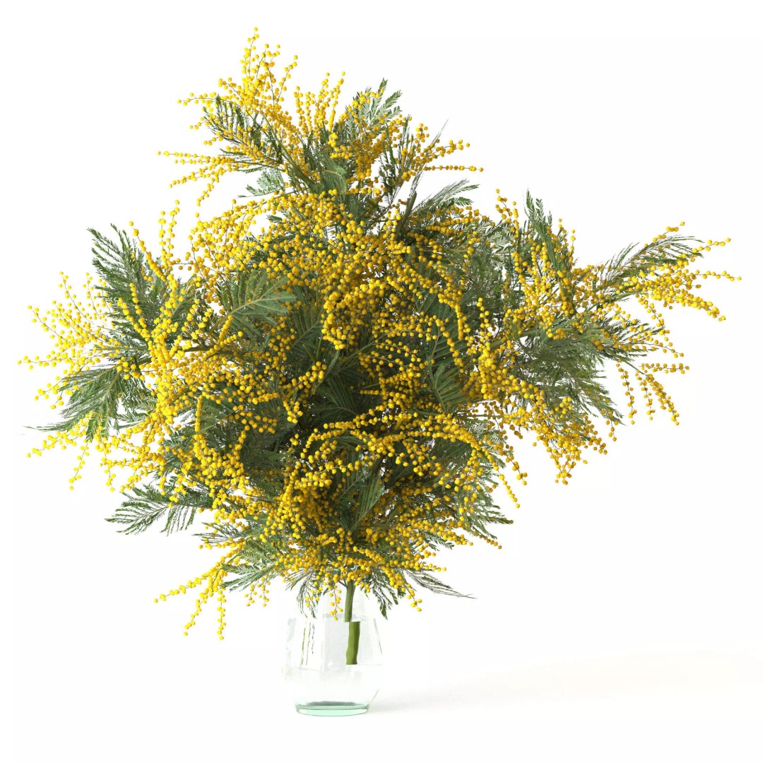 Mimosa Bouquets 3D Model – High Poly PBR Floral Assets, FBX - View 3