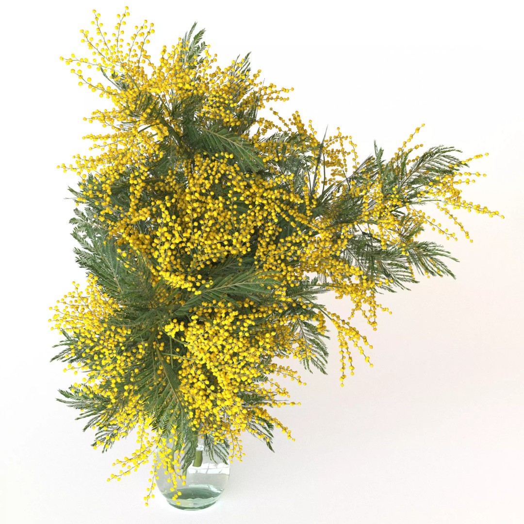 Mimosa Bouquets 3D Model – High Poly PBR Floral Assets, FBX - View 4